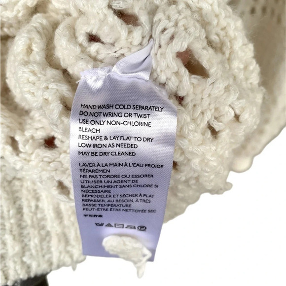 Anthropologie Wool Alpaca Oversized Pointelle Knit Hooded Sweater Balloon Sleeve - Picture 6 of 8